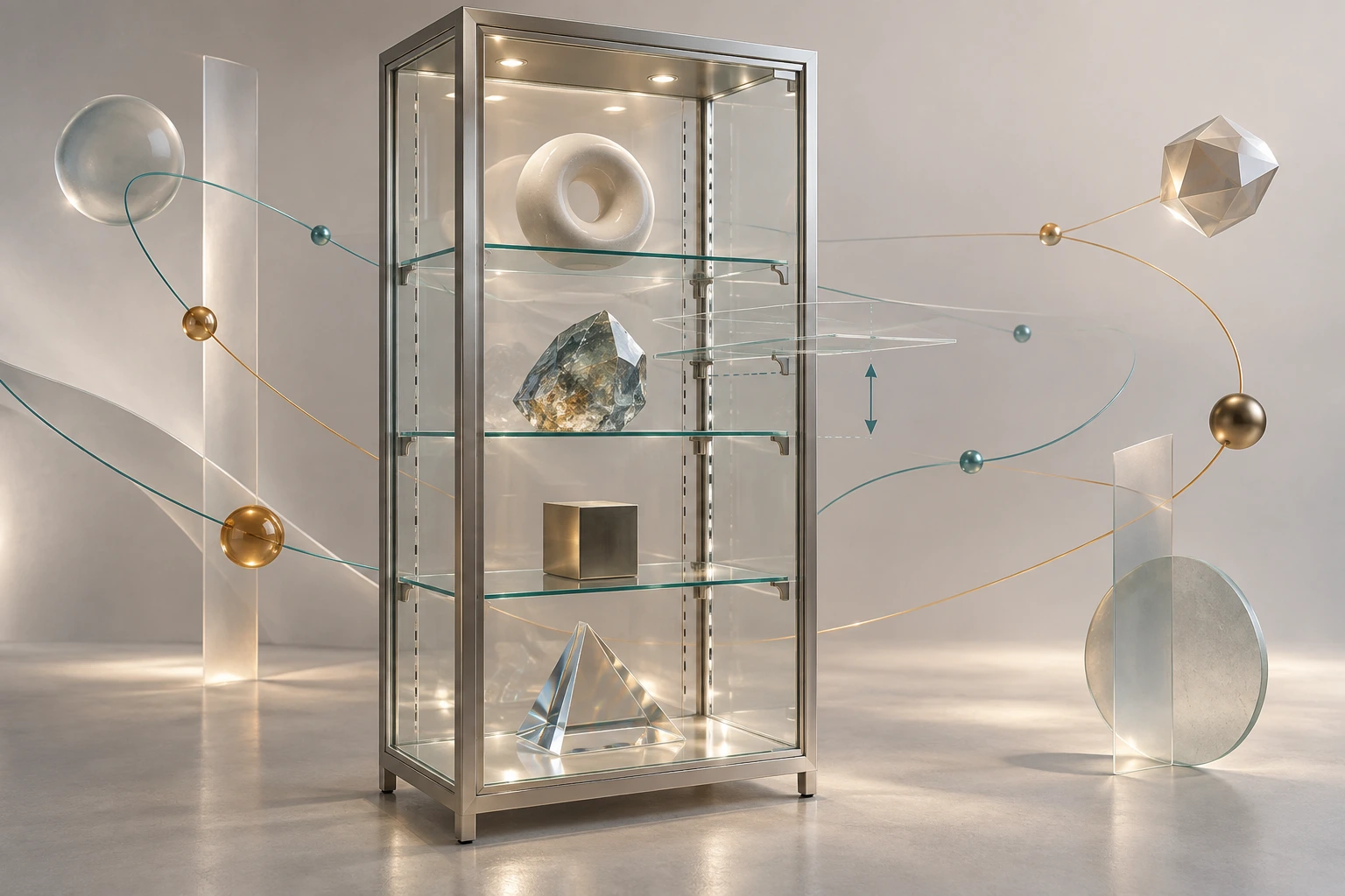 Ảnh minh họa: glass collectible display cabinet adjustable shelves product photo