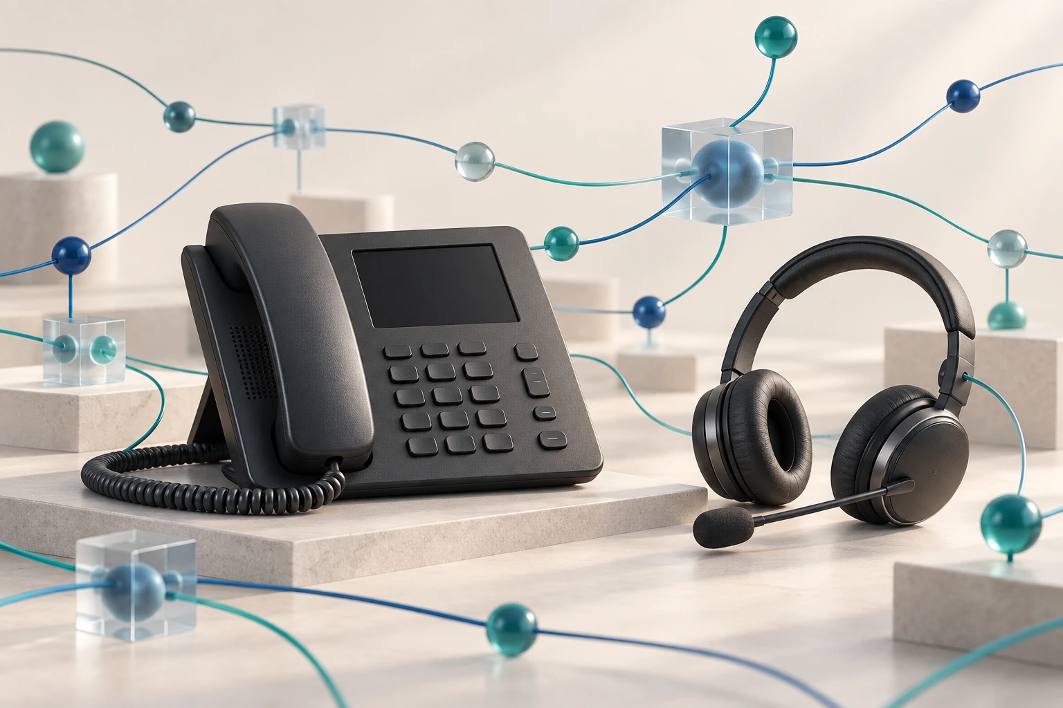 Ảnh minh họa: VoIP desk phone and headset product photo